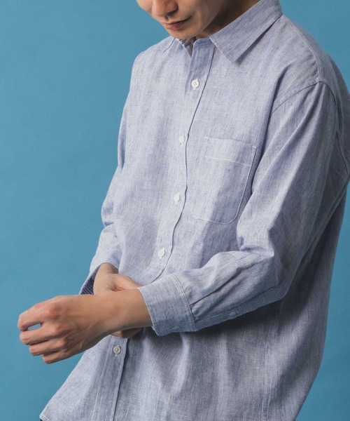 NAVY（ネイビー）の「NAVY リネン混7分袖シャツ（シャツ/ブラウス・メンズ・サックスブルー/ネイビー/ホワイト・S/M/L/XL/XXL）」の21枚目の写真