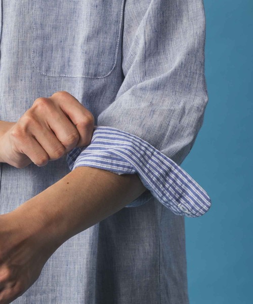 NAVY（ネイビー）の「NAVY リネン混7分袖シャツ（シャツ/ブラウス・メンズ・サックスブルー/ネイビー/ホワイト・S/M/L/XL/XXL）」の22枚目の写真