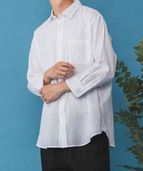 NAVY（ネイビー）の「NAVY リネン混7分袖シャツ（シャツ/ブラウス・メンズ・サックスブルー/ネイビー/ホワイト・S/M/L/XL/XXL）」の10枚目の写真