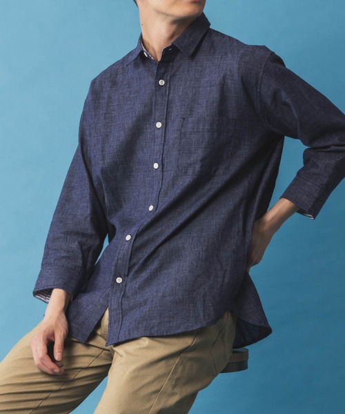 NAVY（ネイビー）の「NAVY リネン混7分袖シャツ（シャツ/ブラウス・メンズ・サックスブルー/ネイビー/ホワイト・S/M/L/XL/XXL）」の13枚目の写真