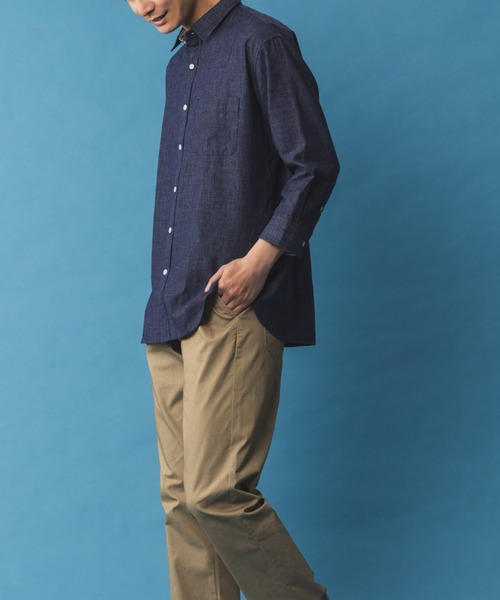 NAVY（ネイビー）の「NAVY リネン混7分袖シャツ（シャツ/ブラウス・メンズ・サックスブルー/ネイビー/ホワイト・S/M/L/XL/XXL）」の14枚目の写真