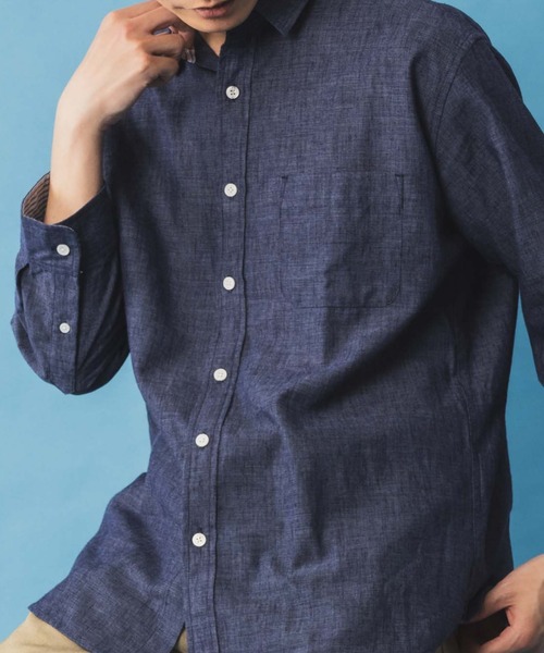 NAVY（ネイビー）の「NAVY リネン混7分袖シャツ（シャツ/ブラウス・メンズ・サックスブルー/ネイビー/ホワイト・S/M/L/XL/XXL）」の12枚目の写真