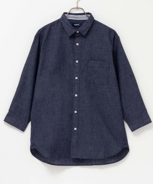 NAVY（ネイビー）の「NAVY リネン混7分袖シャツ（シャツ/ブラウス・メンズ・サックスブルー/ネイビー/ホワイト・S/M/L/XL/XXL）」の17枚目の写真