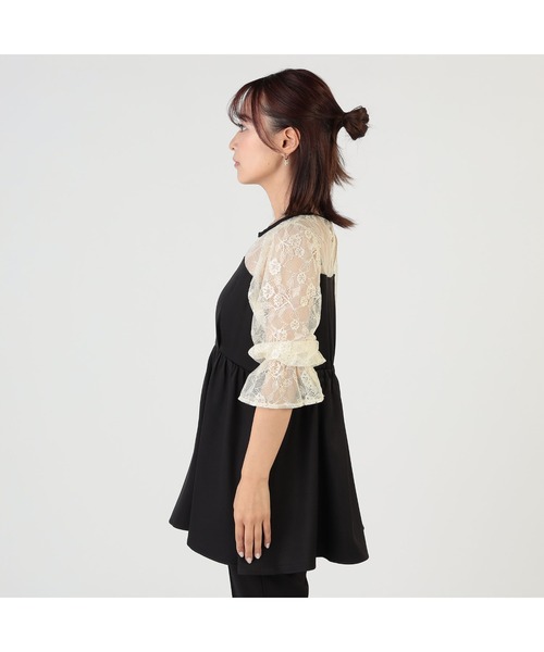 CECIL McBEE(セシルマクビー)の「レース切替えペプラムキャンディースリーブトップス(シャツ/ブラウス・レディース・アイボリー/ブラック・FREE)」の4枚目の写真