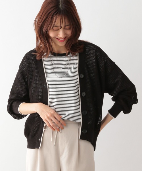 GLOBAL WORK(グローバルワーク)の「洗えるドライメッシュカーディガン/987148(カーディガン/ボレロ・レディース・グレー系その他2/ベージュ系その他4/ライトグリーン/ブラック×ホワイト/ホワイト×ブラック/ブラック系その他・LARGE/MEDIUM)」の3枚目の写真