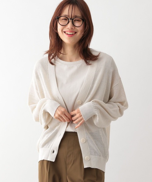 GLOBAL WORK(グローバルワーク)の「洗えるドライメッシュカーディガン/987148(カーディガン/ボレロ・レディース・グレー系その他2/ベージュ系その他4/ライトグリーン/ブラック×ホワイト/ホワイト×ブラック/ブラック系その他・LARGE/MEDIUM)」の5枚目の写真