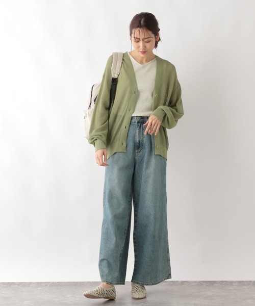 GLOBAL WORK(グローバルワーク)の「洗えるドライメッシュカーディガン/987148(カーディガン/ボレロ・レディース・グレー系その他2/ベージュ系その他4/ライトグリーン/ブラック×ホワイト/ホワイト×ブラック/ブラック系その他・LARGE/MEDIUM)」の8枚目の写真