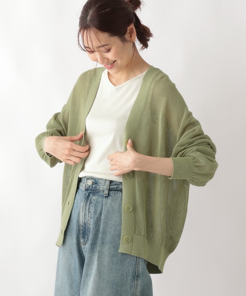 GLOBAL WORK(グローバルワーク)の「洗えるドライメッシュカーディガン/987148(カーディガン/ボレロ・レディース・グレー系その他2/ベージュ系その他4/ライトグリーン/ブラック×ホワイト/ホワイト×ブラック/ブラック系その他・LARGE/MEDIUM)」の11枚目の写真