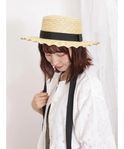 Samansa Mos2(サマンサ モスモス)の「【UVカット】なみなみカンカン帽(ハット・レディース・オフホワイト/ブラック・F)」の7枚目の写真