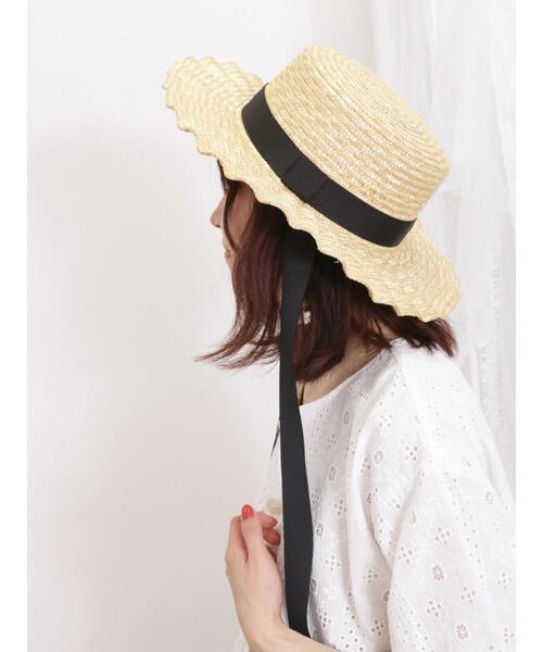 Samansa Mos2(サマンサ モスモス)の「【UVカット】なみなみカンカン帽(ハット・レディース・オフホワイト/ブラック・F)」の8枚目の写真