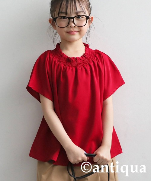 antiqua（アンティカ）の「フレンチスリーブブラウス（Tシャツ/カットソー・キッズ・ミント/レッド/オフホワイト/ブラック・160/150/140/130）」の4枚目の写真