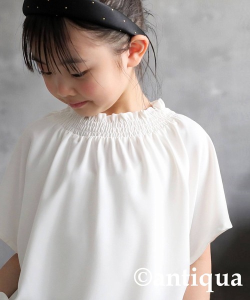 antiqua（アンティカ）の「フレンチスリーブブラウス（Tシャツ/カットソー・キッズ・ミント/レッド/オフホワイト/ブラック・160/150/140/130）」の2枚目の写真