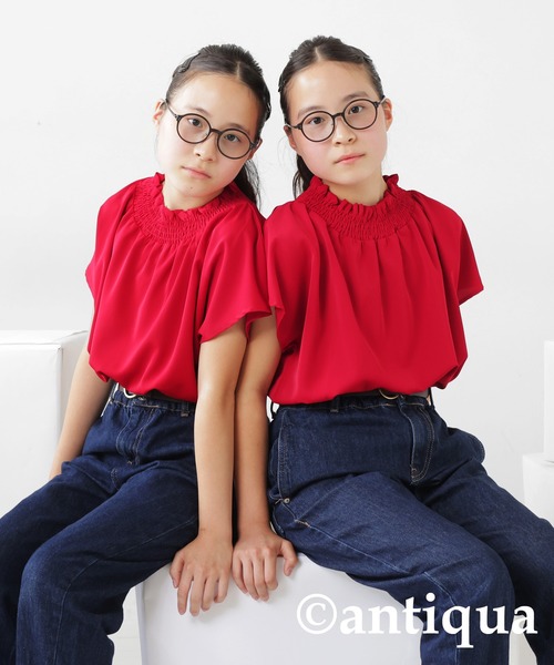 antiqua（アンティカ）の「フレンチスリーブブラウス（Tシャツ/カットソー・キッズ・ミント/レッド/オフホワイト/ブラック・160/150/140/130）」の22枚目の写真