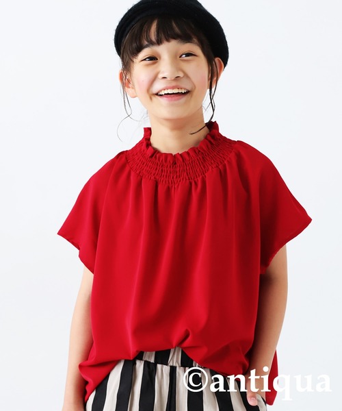 antiqua（アンティカ）の「フレンチスリーブブラウス（Tシャツ/カットソー・キッズ・ミント/レッド/オフホワイト/ブラック・160/150/140/130）」の14枚目の写真