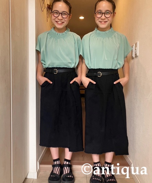 antiqua（アンティカ）の「フレンチスリーブブラウス（Tシャツ/カットソー・キッズ・ミント/レッド/オフホワイト/ブラック・160/150/140/130）」の20枚目の写真