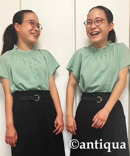antiqua（アンティカ）の「フレンチスリーブブラウス（Tシャツ/カットソー・キッズ・ミント/レッド/オフホワイト/ブラック・160/150/140/130）」の21枚目の写真