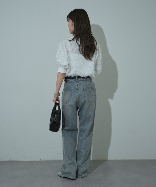 COLONY 2139(コロニートゥーワンスリーナイン)の「フリンジジャガード5分袖プルオーバー(シャツ/ブラウス・レディース・ブラック/オフホワイト・FREE)」の4枚目の写真