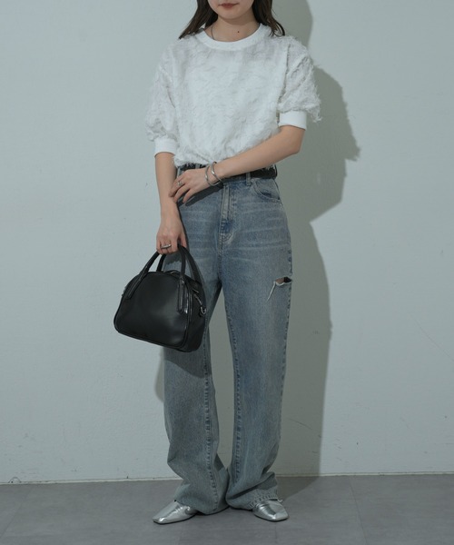 COLONY 2139(コロニートゥーワンスリーナイン)の「フリンジジャガード5分袖プルオーバー(シャツ/ブラウス・レディース・ブラック/オフホワイト・FREE)」の3枚目の写真