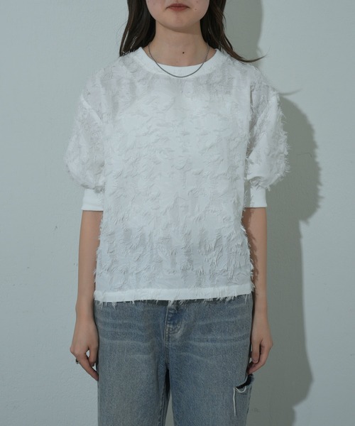 COLONY 2139(コロニートゥーワンスリーナイン)の「フリンジジャガード5分袖プルオーバー(シャツ/ブラウス・レディース・ブラック/オフホワイト・FREE)」の7枚目の写真