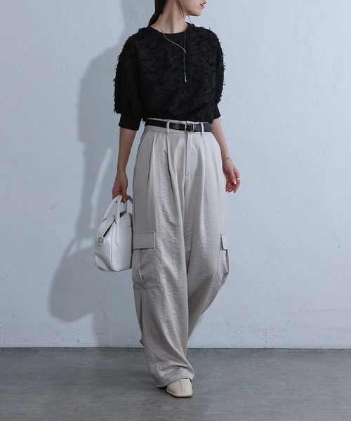 COLONY 2139(コロニートゥーワンスリーナイン)の「フリンジジャガード5分袖プルオーバー(シャツ/ブラウス・レディース・ブラック/オフホワイト・FREE)」の5枚目の写真