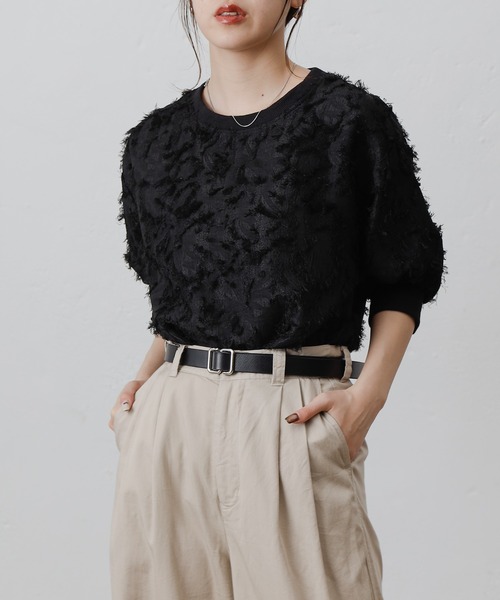 COLONY 2139(コロニートゥーワンスリーナイン)の「フリンジジャガード5分袖プルオーバー(シャツ/ブラウス・レディース・ブラック/オフホワイト・FREE)」の14枚目の写真