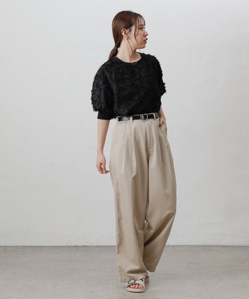 COLONY 2139(コロニートゥーワンスリーナイン)の「フリンジジャガード5分袖プルオーバー(シャツ/ブラウス・レディース・ブラック/オフホワイト・FREE)」の13枚目の写真