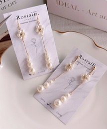 【RosraiE】フラワーパールロングチェーン ピアス(MA)