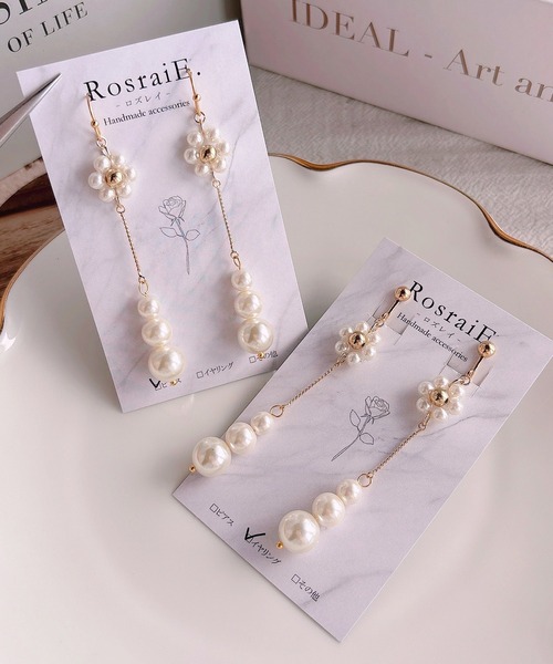 tone(トーン)の「【RosraiE】フラワーパールロングチェーン ピアス(MA)(ピアス(両耳用)・レディース・ゴールド・FREE)」の1枚目の写真