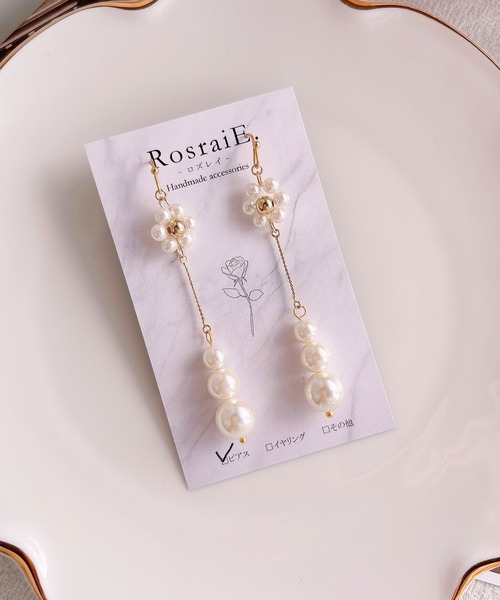 tone(トーン)の「【RosraiE】フラワーパールロングチェーン ピアス(MA)(ピアス(両耳用)・レディース・ゴールド・FREE)」の8枚目の写真