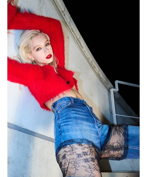 EVRIS（エヴリス）の「レースドッキングワイドデニムパンツ（デニムパンツ・レディース・ブルー/ブラック・MEDIUM/SMALL）」の3枚目の写真