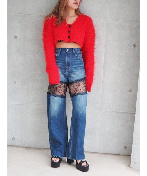 EVRIS（エヴリス）の「レースドッキングワイドデニムパンツ（デニムパンツ・レディース・ブルー/ブラック・MEDIUM/SMALL）」の8枚目の写真