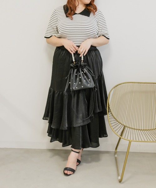 CLETTE(クレット)の「アシメティアードラメスカート(スカート・レディース・ブラック/アイボリー・LL/3L/4L)」の13枚目の写真
