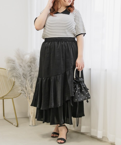 CLETTE(クレット)の「アシメティアードラメスカート(スカート・レディース・ブラック/アイボリー・LL/3L/4L)」の12枚目の写真