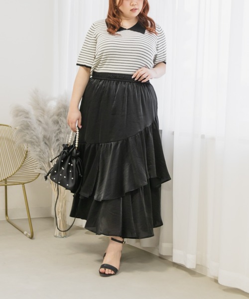 CLETTE(クレット)の「アシメティアードラメスカート(スカート・レディース・ブラック/アイボリー・LL/3L/4L)」の9枚目の写真