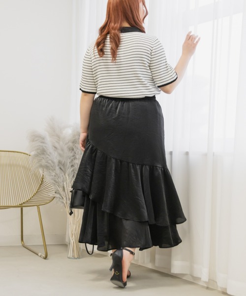 CLETTE(クレット)の「アシメティアードラメスカート(スカート・レディース・ブラック/アイボリー・LL/3L/4L)」の10枚目の写真