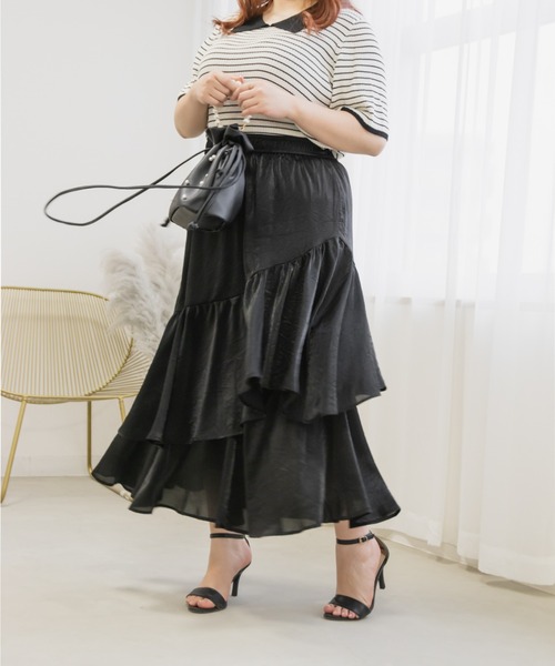 CLETTE(クレット)の「アシメティアードラメスカート(スカート・レディース・ブラック/アイボリー・LL/3L/4L)」の11枚目の写真