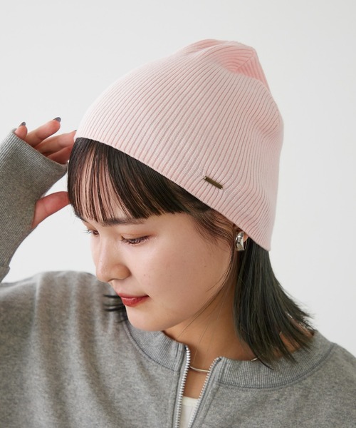 CIAOPANIC TYPY(チャオパニックティピー)の「プレート付きプチプラビーニー(ニットキャップ/ビーニー・レディース・アイボリー/ブラック/サックスブルー/グレー/ピンク・ONE SIZE)」の5枚目の写真