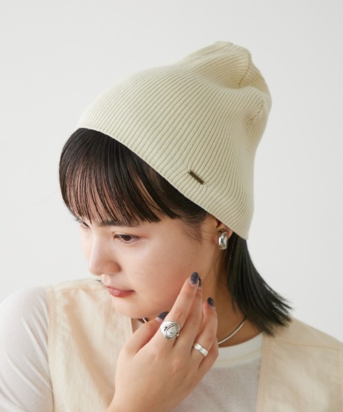 CIAOPANIC TYPY(チャオパニックティピー)の「プレート付きプチプラビーニー(ニットキャップ/ビーニー・レディース・アイボリー/ブラック/サックスブルー/グレー/ピンク・ONE SIZE)」の12枚目の写真