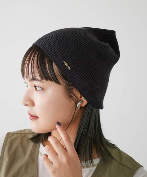 CIAOPANIC TYPY(チャオパニックティピー)の「プレート付きプチプラビーニー(ニットキャップ/ビーニー・レディース・アイボリー/ブラック/サックスブルー/グレー/ピンク・ONE SIZE)」の7枚目の写真