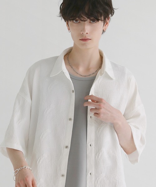 LILL（リル）の「ビッグシルエットドレープリラクシング半袖シャツ（シャツ/ブラウス・メンズ・ホワイト系/ブラック/ホワイト/ブラック系・S/M/L/XL）」の16枚目の写真