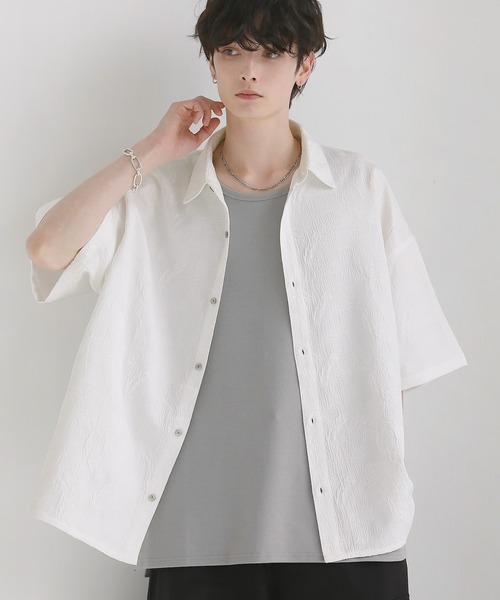 LILL（リル）の「ビッグシルエットドレープリラクシング半袖シャツ（シャツ/ブラウス・メンズ・ホワイト系/ブラック/ホワイト/ブラック系・S/M/L/XL）」の17枚目の写真