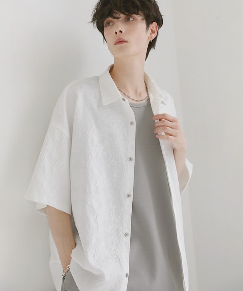 LILL（リル）の「ビッグシルエットドレープリラクシング半袖シャツ（シャツ/ブラウス・メンズ・ホワイト系/ブラック/ホワイト/ブラック系・S/M/L/XL）」の18枚目の写真