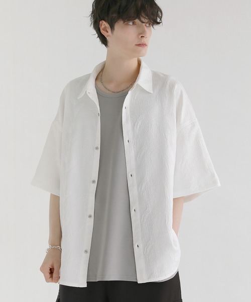 LILL（リル）の「ビッグシルエットドレープリラクシング半袖シャツ（シャツ/ブラウス・メンズ・ホワイト系/ブラック/ホワイト/ブラック系・S/M/L/XL）」の19枚目の写真