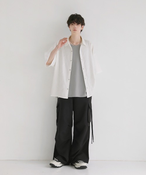 LILL（リル）の「ビッグシルエットドレープリラクシング半袖シャツ（シャツ/ブラウス・メンズ・ホワイト系/ブラック/ホワイト/ブラック系・S/M/L/XL）」の12枚目の写真