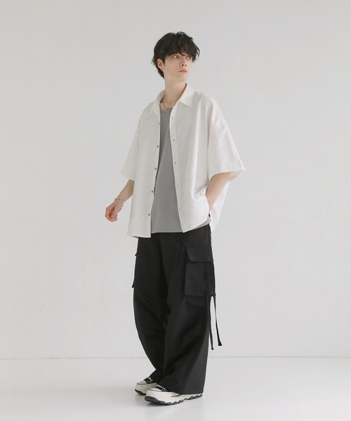 LILL（リル）の「ビッグシルエットドレープリラクシング半袖シャツ（シャツ/ブラウス・メンズ・ホワイト系/ブラック/ホワイト/ブラック系・S/M/L/XL）」の14枚目の写真