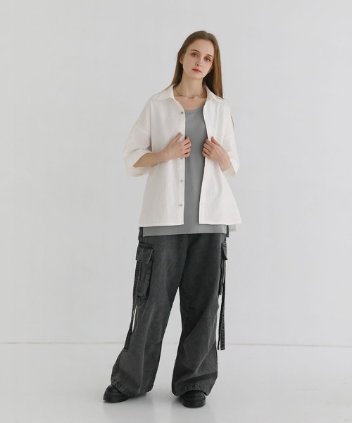 LILL（リル）の「ビッグシルエットドレープリラクシング半袖シャツ（シャツ/ブラウス・メンズ・ホワイト系/ブラック/ホワイト/ブラック系・S/M/L/XL）」の10枚目の写真