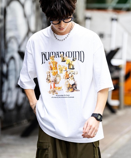 Rocky Monroe（ロッキーモンロー）の「オーバーサイズピグメント加工アニマルプリント半袖Tシャツ（Tシャツ/カットソー・メンズ・ネイビー系/ブラック/ホワイト系/ネイビー/ブラック系/ホワイト・M/L/XL）」の9枚目の写真