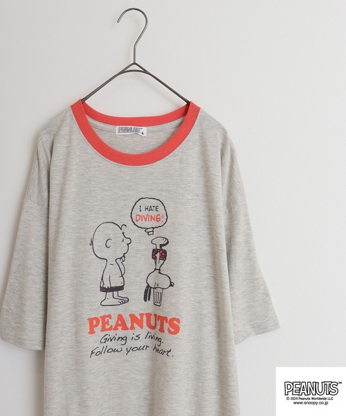 PEANUTS（ピーナッツ）の「PEANUTS 天竺 ｽｰﾊﾟｰBigTｼｬﾂ（Tシャツ/カットソー・メンズ・杢グレー/アイボリー系/ブルーグレー/ブラック/ピンクベージュ/オートミール/チャコール/ネイビー/グリーン系その他/ライトパープル/ライトカーキ/ネイビー系1・M/L）」の5枚目の写真