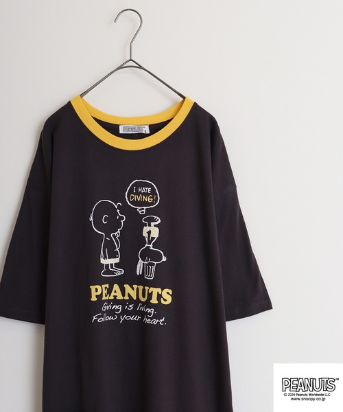 PEANUTS（ピーナッツ）の「PEANUTS 天竺 ｽｰﾊﾟｰBigTｼｬﾂ（Tシャツ/カットソー・メンズ・杢グレー/アイボリー系/ブルーグレー/ブラック/ピンクベージュ/オートミール/チャコール/ネイビー/グリーン系その他/ライトパープル/ライトカーキ/ネイビー系1・M/L）」の4枚目の写真