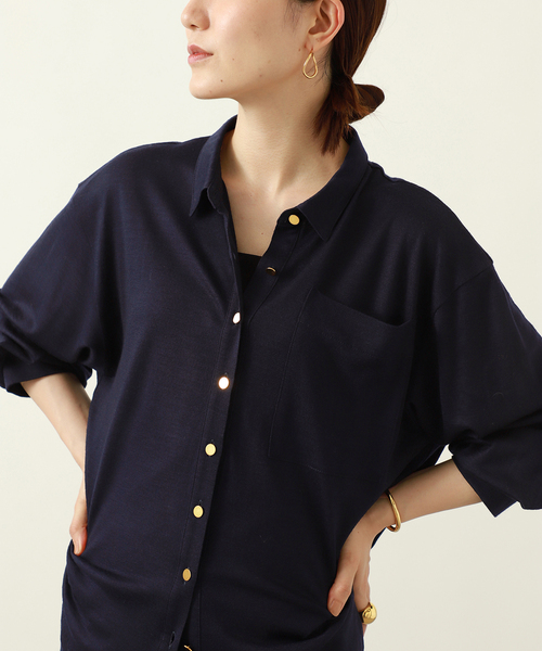 VERMEIL par iena（ヴェルメイユパーイエナ）の「wool 100 jersey シャツ（シャツ/ブラウス・レディース・ボルドー/ネイビー・FREE）」の2枚目の写真